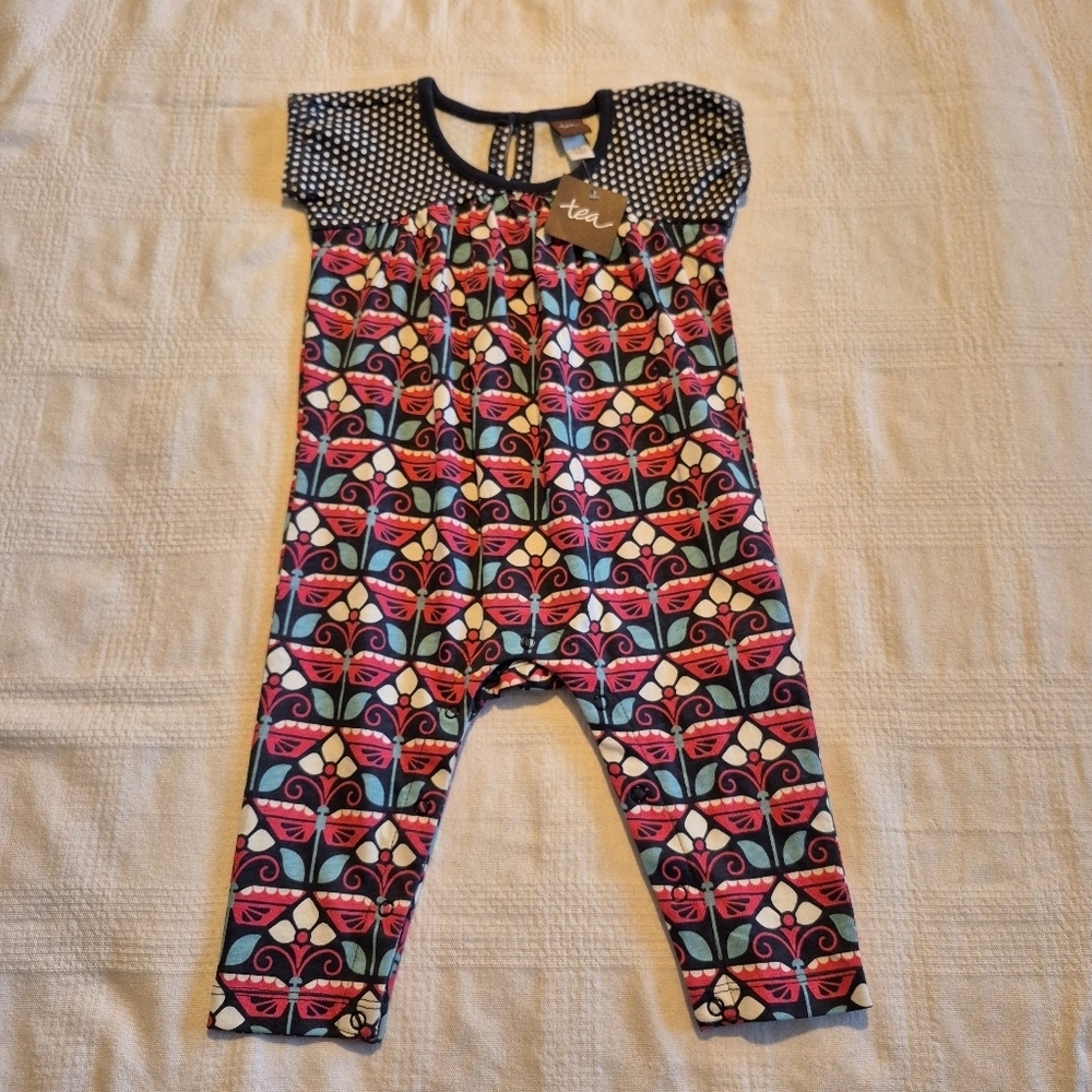 Tea Collection girls size 6-9 months shirt sleeve romper, New with tags